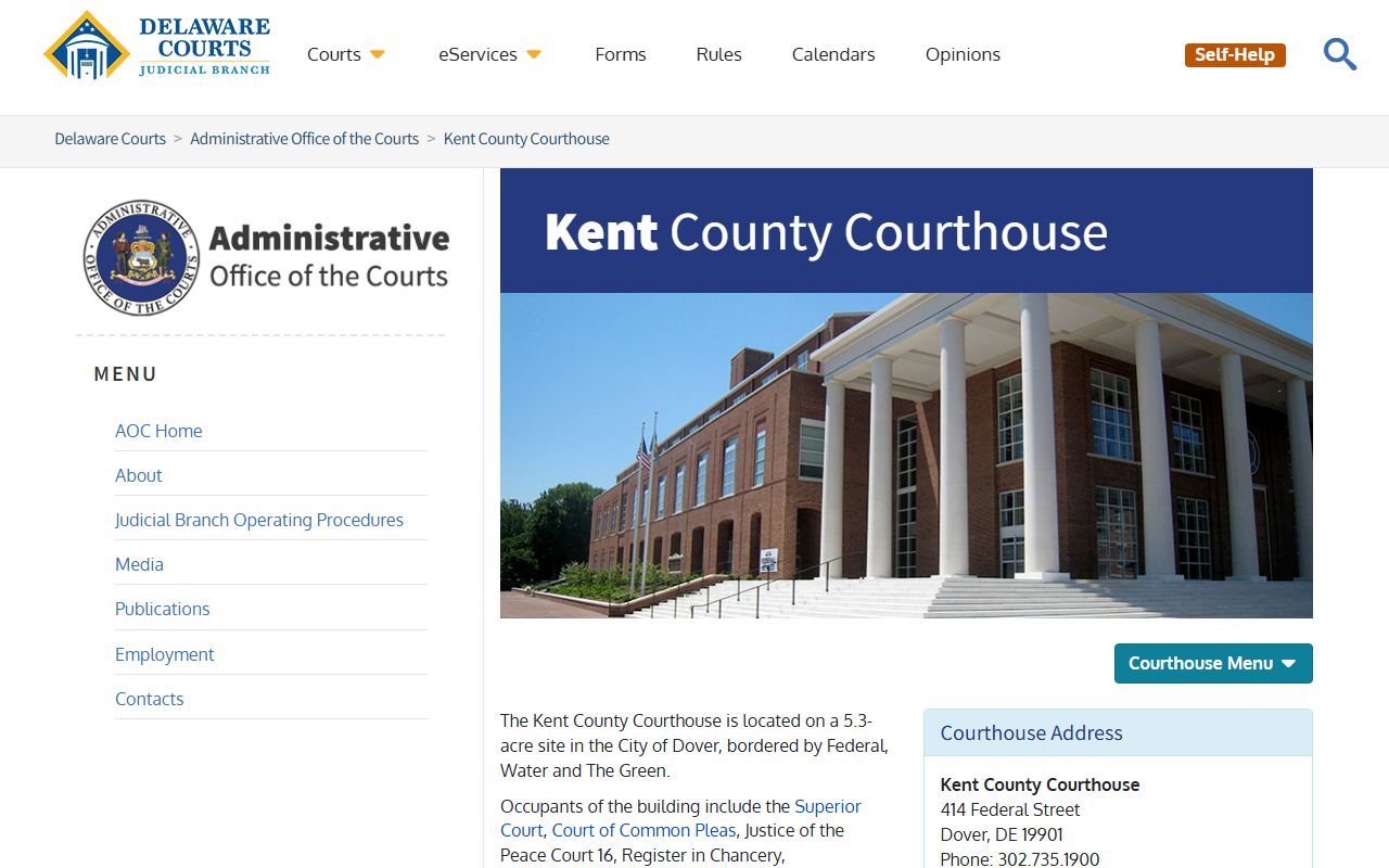 Kent County Courthouse Court Docket info page