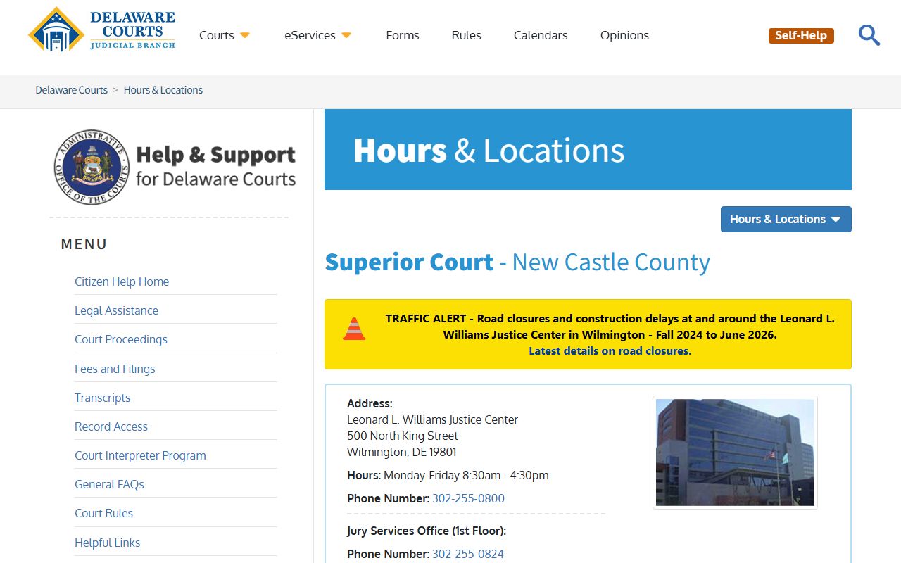 New Castle County Superior Court Court Docket page
