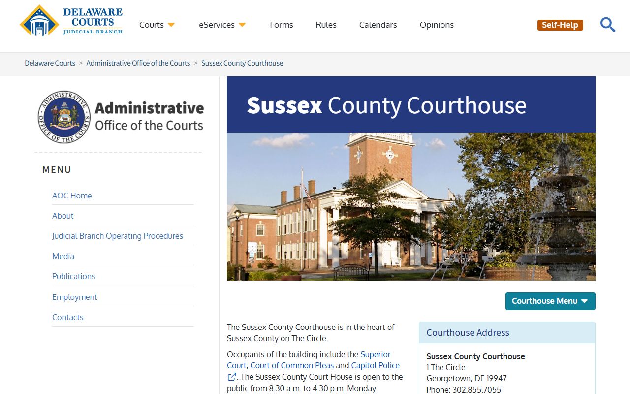 Sussex County Courthouse Court Docket info page