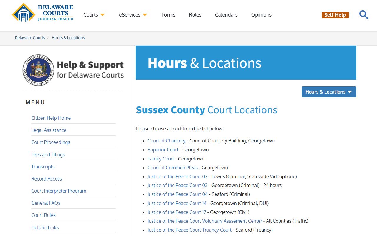 Sussex County Justice of the Peace Court Docket locations