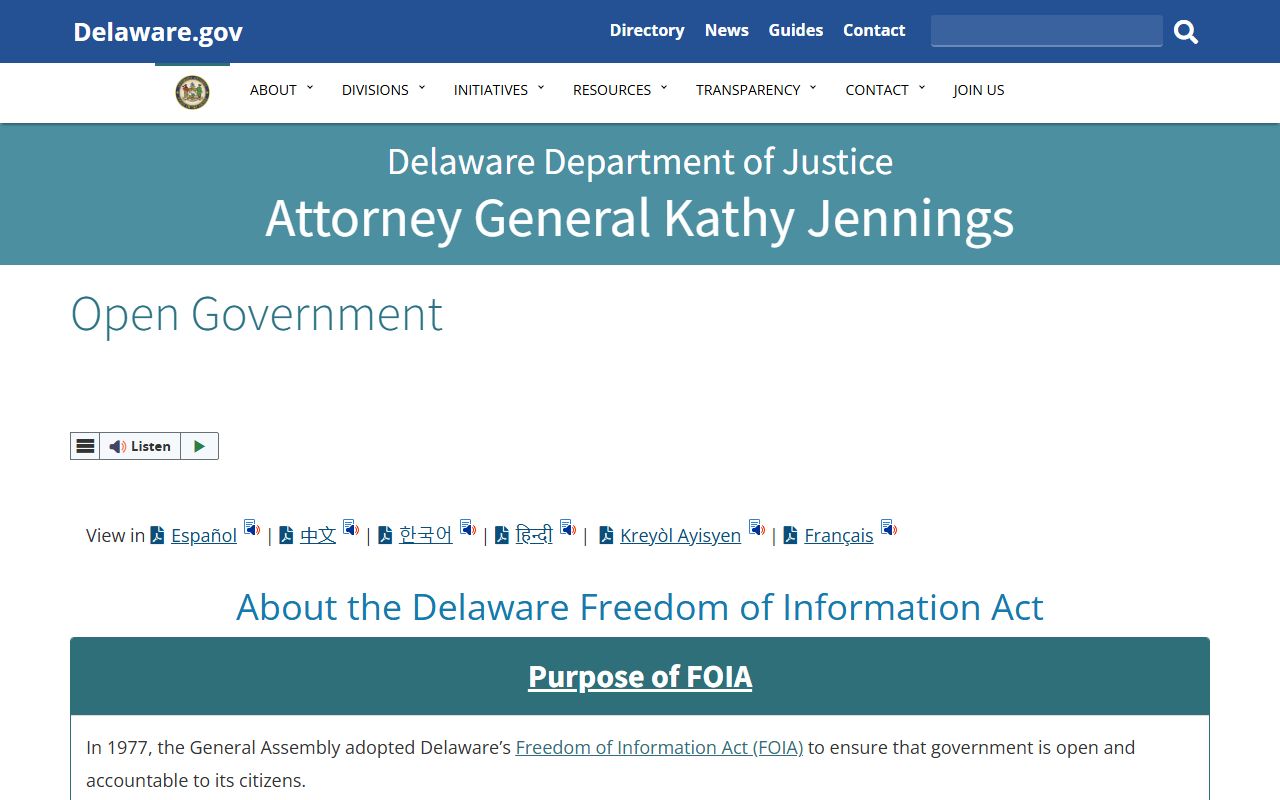 Delaware Attorney General Open Government Court Docket info