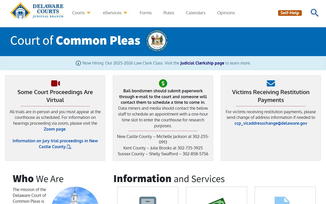 Delaware Court of Common Pleas Court Docket page