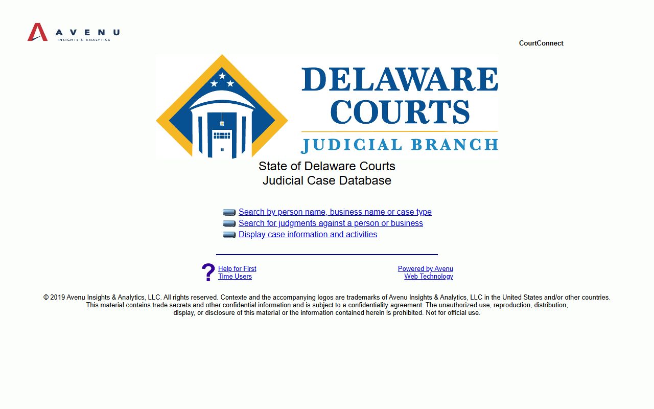 Delaware CourtConnect Court Docket search portal